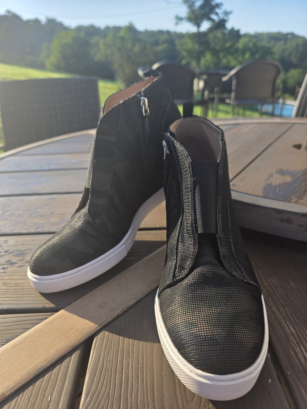 Paolo Black Camo High-Top Slip-On Ankle Wedge Sneakers